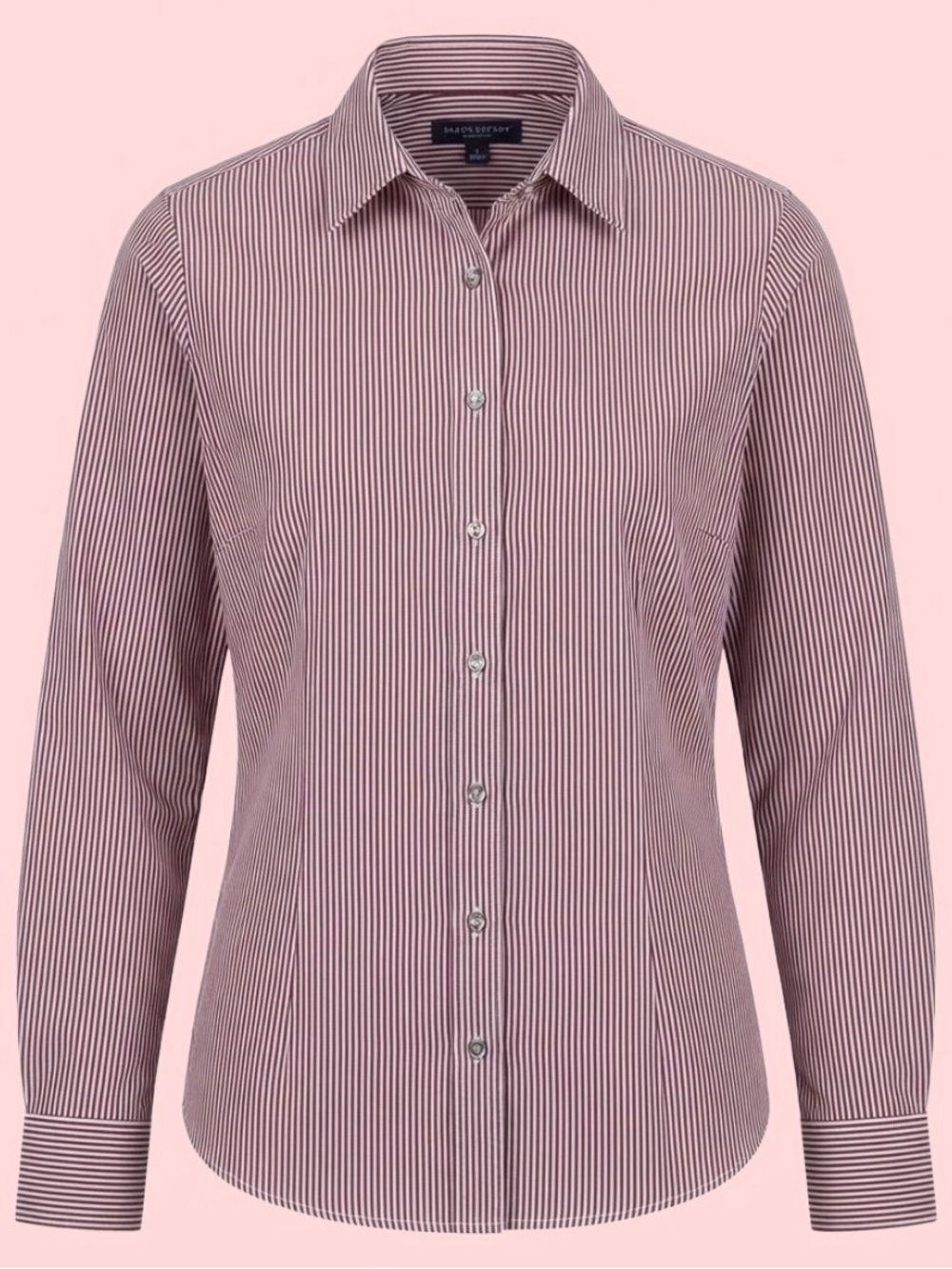 Lands' End Womenβs Classic Maroon and White Narrow-Stripe Button-Front Shirt 14P